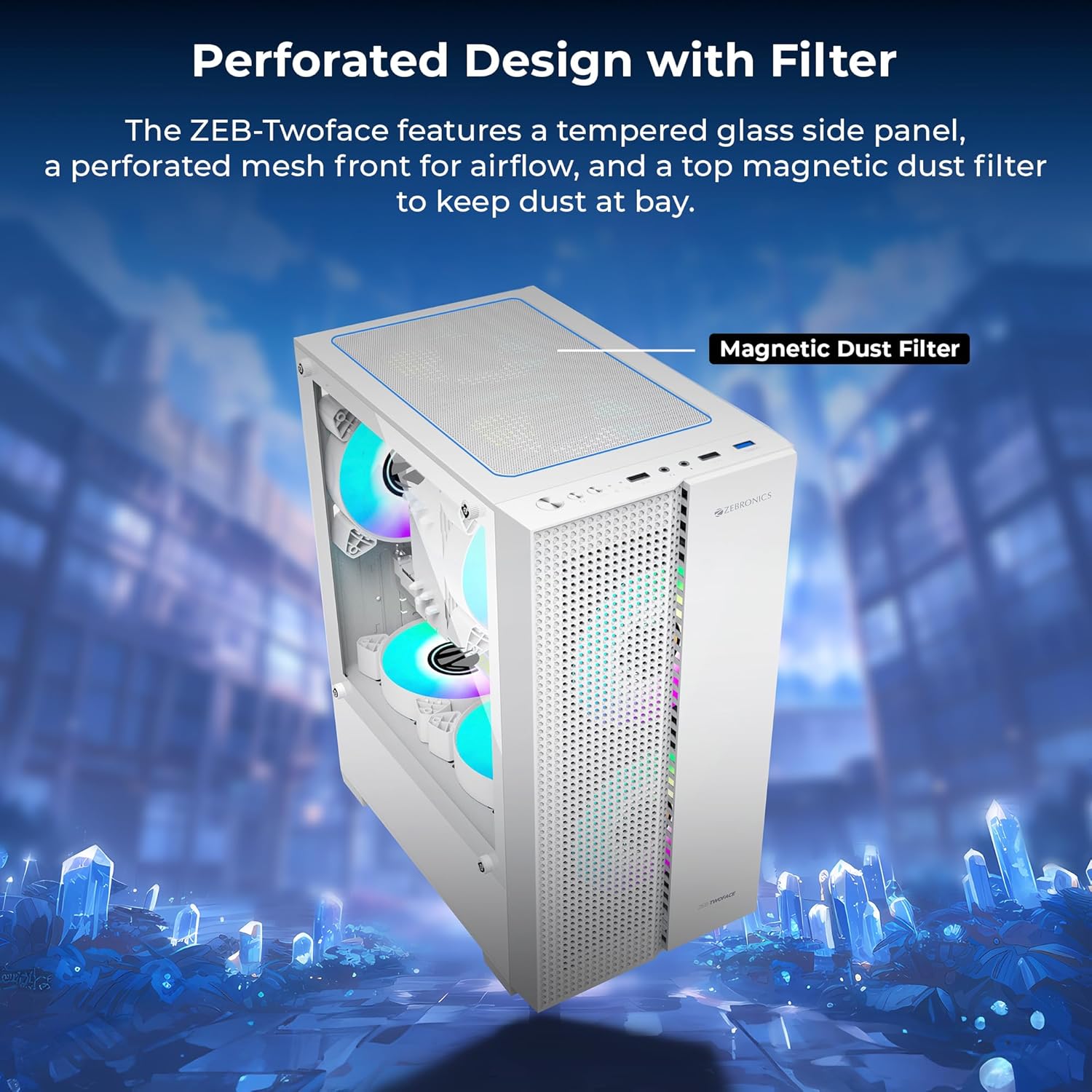 cabinet TWOFACE Premium Gaming ZEBRONICS white