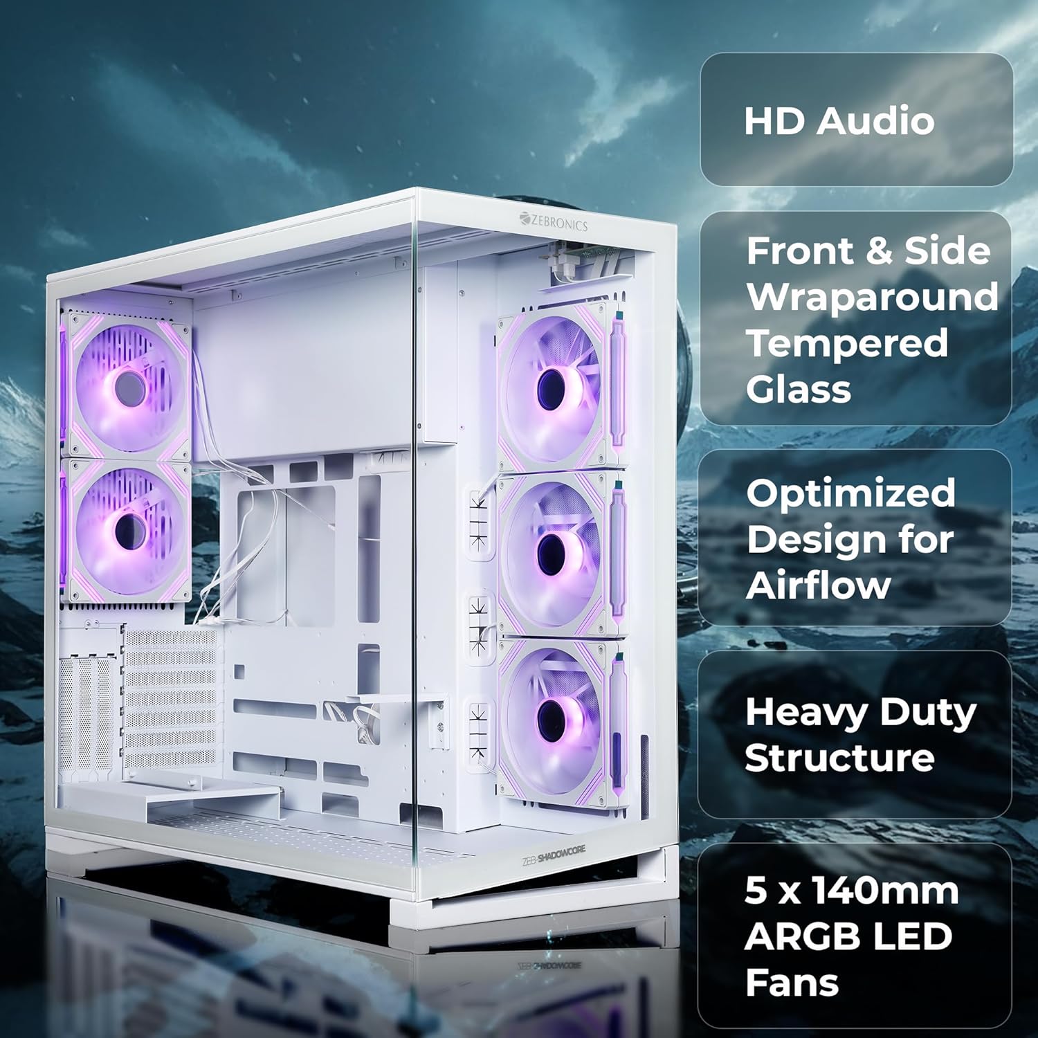 CABINET Shadowcore Premium Gaming Case, Full-Tower, EATX, ATX, 5 ARGB Fans WHITE